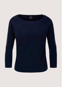 Madeleine Mode Longpullover MADELEINE "Feinstrickpullover Viskosepullover mit Deko-Kette", Damen, Gr. 44/46, blau (marine), Obermaterial: 50% Viskose CV. 28% Polyester PES. 22% Polyamid PA., Modern, schmal, Pullover Longpullover, Zierkette