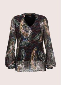 Madeleine Mode Langarmbluse MADELEINE "Bluse Elegante Chiffon-Tunika mit V-Ausschnitt", Damen, Gr. 34, bunt (multicolor), Obermaterial: 100% Polyester PES., Modern, V-Ausschnitt, Blusen Langarmbluse, Plissiertes Shirt mit Paisley