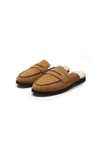 LANDS' END Veloursleder-Pantoletten mit Teddyfutter, Damen,  Braun, Rauleder, by Lands' End