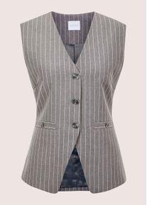 Madeleine Mode Kurzweste MADELEINE "Weste Elegante Nadelstreifen-Weste mit Kn&ouml;pfen", Damen, Gr. 46, wei&szlig; (graphit, perlwei&szlig;, melange), Obermaterial: 95% Polyester PES. 5% Elasthan EL., Modern, Westen Kurzweste, Farblich abgestimmte Kn&ouml;pfe