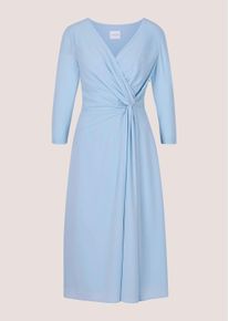 Madeleine Mode Midikleid MADELEINE "Wickelkleid Midikleid mit eleganter Drapierung", Damen, Gr. 46, N-Gr, blau (himmelblau), Obermaterial: 61% Acetat CA. 39% Polyester PES., Modern, schmal, Kleider Midikleid, Kleid in Wickeloptik