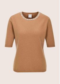 Madeleine Mode Longpullover MADELEINE "Kaschmirpullover Feinstrickpullover mit Schmucksteinen", Damen, Gr. 48, braun (nougatbraun), Obermaterial: 100% Kaschmir WS., Modern, gerade, Pullover Longpullover, Zarte Schmucksteine