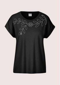 Madeleine Mode Kurzarmshirt MADELEINE "Blusenshirt Elegantes T-Shirt mit Glanzeffekten", Damen, Gr. 46, schwarz, Obermaterial: 92% Viskose CV. 8% Elasthan EL., Modern, schmal, Shirts Kurzarmshirt, Pailetten