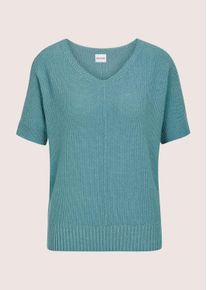 Madeleine Mode Longpullover MADELEINE "Strickpullover Strukturpullover mit Glanzeffekt", Damen, Gr. 40/42, silber (aqua, silberfarben), Obermaterial: 87% Baumwolle CO. 13% metallisierte Fasern MTF., Modern, figurumspielend, Pullover Longpullover, Glanzgarn