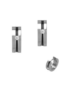 Paar Creolen Firetti "Schmuck Geschenk Edelstahl Ohrschmuck Ohrringe mit Emaille", edelstahlfarben, schwarz, kristallwei&szlig;, kristallwei&szlig;, Ohrringe, Damen, 13,5mm, Edelstahl, Paar Creolen, Made in Germany - mit Zirkonia (synth.)