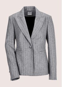 Madeleine Mode Longblazer MADELEINE "Blazer Trendstarker Nadelstreifen-Blazer", Damen, Gr. 46, grau (silbergrau, wollwei&szlig;), Obermaterial: 67% Wolle WO. 30% Polyamid PA. 3% sonstige Fasern AF., Modern, normal, Blazer Longblazer