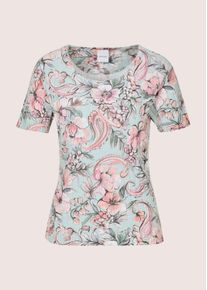 Madeleine Mode Longpullover MADELEINE "Strickshirt Sommerpullover mit floralem Print", Damen, Gr. 36/38, gr&uuml;n (salbei, multicolor), Obermaterial: 50% Baumwolle CO. 50% Polyester PES., Modern, gerade, Pullover Longpullover, Allover-Print