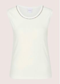 Madeleine Mode Kurzarmshirt MADELEINE "Top Elegantes Kurzarm Sommeroberteil mit Strass", Damen, Gr. 42, wei&szlig; (wollwei&szlig;), Obermaterial: 95% Viskose CV. 5% Elasthan EL., Modern, tailliert, Shirts Kurzarmshirt, Strassband