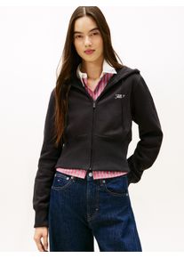 Kapuzensweatjacke Tommy Jeans "TJW REG SILVER SCRIPT ZIP THRU", Damen, Gr. XL (42), schwarz, Sweatware, Obermaterial: 80% Baumwolle, 20% Polyester, unifarben, regular fit, Rippb&uuml;ndchen, Sweatjacken Kapuzensweatjacke