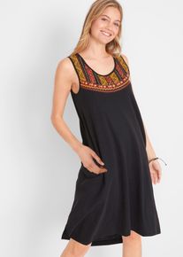 Jerseykleid bonprix, Damen, Gr. 56/58 (XXXL), N-Gr, schwarz, Jersey, Obermaterial: 100% Baumwolle, Kleider Jerseykleid, f&uuml;r Fr&uuml;hjahr und Sommer, aus reiner Baumwolle, asymmetrischer Saum