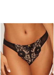 String JETTE, Damen, Gr. 32/34, schwarz (schwarz, caramel), Microtouch, Obermaterial: 83% Polyamid, 17% Elasthan, figurbetont, Unterhosen String, mit Mix aus feiner Spitze und Soft-Mesh