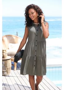 Sommerkleid Vivance, Damen, Gr. 38, N-Gr, gr&uuml;n (khaki), Web, Obermaterial: 100% Viskose, unifarben, figurumspielend kniefrei, ohne Ausschnitt, Kleider Sommerkleid, aus gewebter Viskose, Blusenkleid mit Knopfleiste und Hemdblusenkragen, Topseller