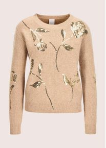 Madeleine Mode Longpullover MADELEINE "Strickpullover Glamour&ouml;ser Wollpullover mit Pailletten", Damen, Gr. 44/46, beige (beige, melange, goldfarben), Obermaterial: 45% Wolle mw. 30% Kaschmir WS. 15% Viskose CV. 10% Polyamid PA., Modern, Pullover Longpullover, Mit Pailletten-Stickerei