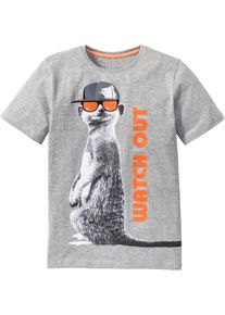 T-Shirt bonprix, Jungen, Gr. 128/134, hellgrau meliert bedruckt, Jersey, Obermaterial: 85% Baumwolle, 15% Polyester, bedruckt, meliert, regular fit normal, Rundhals, Shirts T-Shirt, normale Passform, Kurzarm, mit Rundhalsausschnitt