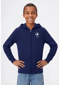 Kapuzensweatjacke Champion "Graphic Terry Full Zip Hoodie", Jungen, Gr. M (140/146), nava, Obermaterial: 54% Baumwolle, 46% Polyester, Sweatjacken Kapuzensweatjacke, mit Kapuze, mit Rei&szlig;verschluss, f&uuml;r Kinder, weiches Material