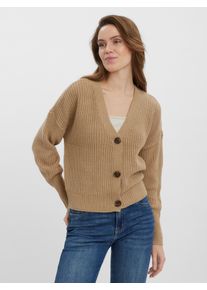 V&eacute;ro Moda Strickjacke VERO MODA "VMLEA LS V-NECK CUFF CARDIGAN NOOS", Damen, Gr. XS, nomad, Strick, Obermaterial: 100% Polyacryl, unifarben, regular fit normal, V-Ausschnitt, Rippb&uuml;ndchen, Strickjacken Strickjacke, Rippstrick