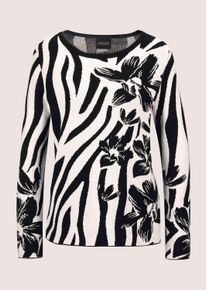 Madeleine Mode Longpullover MADELEINE "Strickpullover Intarsienpullover mit Zebra- und Blumenmuster", Damen, Gr. 40/42, schwarz (schwarz, wollwei&szlig;), Obermaterial: 50% Baumwolle CO. 50% Polyacryl PAN., Modern, normal, Pullover Longpullover