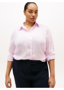 Langarmbluse Tommy Hilfiger Curve "CRV ESS LINEN ROUND HEM SHIRT", Damen, Gr. 54, lila powder, Web, Obermaterial: 100% Leinen, unifarben, oversize normal, 1-Knopf-Manschette, Blusen Langarmbluse, in gro&szlig;en Gr&ouml;&szlig;en, oversize