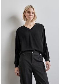 Langarmbluse Street One, Damen, Gr. 34, schwarz, Web, Obermaterial: 100% Viskose, unifarben, bequem h&uuml;ftlang, V-Ausschnitt, B&uuml;ndchen, Blusen Langarmbluse, aus reiner Viskose - mit Glitzer-Details