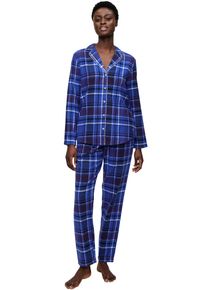 Schlafanzug Triumph "Boyfriend PW 01 X Checks", Damen, Gr. 44, blau (blau, schwarz combination), Flanell, Obermaterial: 100% Baumwolle, lang, tiefer V-Ausschnitt, Homewear-Sets Schlafanzug, bequem und stilvoll