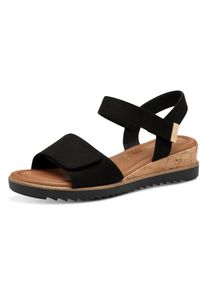 Keilsandalette Tamaris, Damen, Gr. 38, schwarz, Textil, Veloursleder, unifarben, Schuhe Keilsandalette, Riemchensandale, Sommerschuh in veganer Verarbeitung