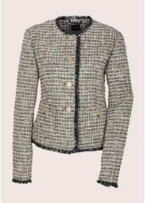 Madeleine Mode Jackenblazer MADELEINE "Blazer Tweed-Blazer mit Fransendetails", Damen, Gr. 38, schwarz (schwarz, cappuccino, multicolor), Obermaterial: 90% Polyester PES. 10% Polyacryl PAN., Modern, schmal, Blazer Jackenblazer, Tweed Blazer mit Fransendetails