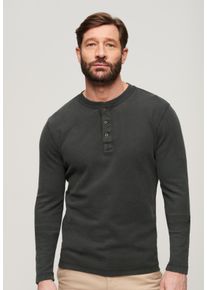 Langarmshirt Superdry "WAFFLE LONG SLEEVE HENLEY TOP", Herren, Gr. S, schwarz (washed schwarz), Single Jersey, Obermaterial: 100% Baumwolle, unifarben, relaxed fit normal, Rundhals, Shirts Langarmshirt