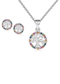 Schmuckset Firetti "Multipack Schmuck Geschenk Silber 925 Halskette Ohrstecker", bunt (silberfarben, blau, gelb, gr&uuml;n, orange, rot, violett, blau, gelb, gr&uuml;n, orange, rot, violett), Schmuck_Sets, Damen, Silber 925 (Sterlingsilber), Schmuckset, mit Zirkonia (synth.)