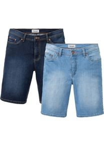 Bermudas bonprix, Herren, Gr. 46, N-Gr, mittelblau denim, dunkelblau denim, Web, Obermaterial: 98% Baumwolle, 2% Elasthan, regular fit, Hosen Bermudas, mit Elasthan-Anteil, im Straight Fit, mit Used-Effekten