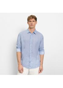 Leinenhemd OLYMP, Damen, Gr. S, N-Gr, blau, Web, Obermaterial: 100% Leinen, gemustert, regular fit h&uuml;ftbedeckend, Rundhals, 1-Knopf-Manschette, Hemden Leinenhemd, mit Minimal-Muster, aus Leinen, regular fit