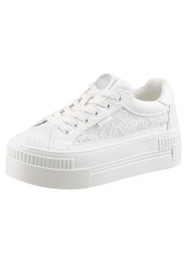 Plateausneaker Buffalo "PAIRED BLOOM", Damen, Gr. 41, wei&szlig; (sanftes wei&szlig;), Textil, Schuhe Plateausneaker, Schn&uuml;rschuh, Halbschuh, Freizeitschuh mit MemoryFoam-Innensohle