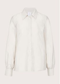 Madeleine Mode Langarmbluse MADELEINE "Hemdbluse Glanzbluse mit Hemdkragen", Damen, Gr. 38, wei&szlig; (wollwei&szlig;), Obermaterial: 80% Viskose CV. 20% Polyamid PA., Modern, figurumspielend, Blusen Langarmbluse, Bluse mit Kr&auml;uslung am &Auml;rmelsaum