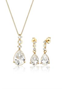 Ohrring und Ketten Set Elli Premium "Schmuckset Set Tropfen Kristalle 925 Silber" Gr. 45, gold, Schmuck_Sets, Damen, Blacklist, Silber 925 (Sterlingsilber), Ohrring und Ketten Set