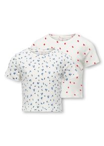 Kurzarmshirt KIDS Only "KOGBELLA LIFE SHT AOP S/S TOP JRS 2-PACK", M&auml;dchen, Gr. 146/152, cloud dancer pack:mazarine blau flower, strawberries, Jersey, Obermaterial: 95% Baumwolle, 5% Elasthan, bedruckt, regular fit normal, Rundhals, Shirts Kurzarmshirt, Baumwollmischung, regular fit
