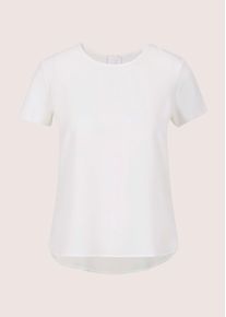 Madeleine Mode Shirtbluse MADELEINE "Blusenshirt Sommerbluse mit Rei&szlig;verschluss", Damen, Gr. 34, wei&szlig; (wollwei&szlig;), Obermaterial: 97% Polyester PES. 3% Elasthan EL., Modern, gerade, Blusen Shirtbluse, Rei&szlig;verschluss am R&uuml;cken