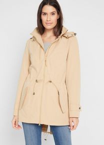 bonprix Parka, beige, Gr.46, L&auml;ssiger Parka mit abnehmbarer Kapuze, hinten etwas l&auml;nger geschnitten, 58% Polyester