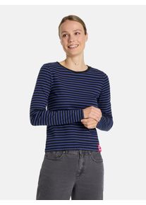 LIEBLINGSST&Uuml;CK Langarmshirt LIEBLINGSST&Uuml;CK "Nashi", Damen, Gr. XS, blau (jeans), Single Jersey, Obermaterial: 95% Baumwolle, 5% Elasthan, gemustert, gestreift, mehrfarbig, regular fit normal, Rundhals, abgesteppte Kante, Shirts Langarmshirt, mit Streifen