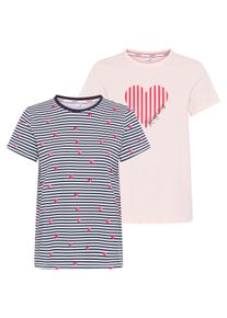 T-Shirt Kangaroos, Damen, Gr. 52/54, marine gestreift, rose, Single Jersey, Obermaterial: 100% Baumwolle, Basic schmal h&uuml;ftlang, Rundhals, abgesteppt, Shirts T-Shirt, schmale Passform, Kurzarm, Rundhalsausschnitt, aus Single Jersey