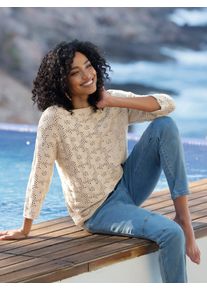 Ajourpullover Heine "Pullover", Damen, Gr. 48, sand, 100% Baumwolle, unifarben, Pullover Ajourpullover