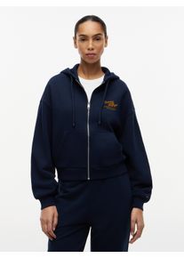 Kapuzensweatjacke Tommy Hilfiger "MDRN SCRIPT ZIP TERRY HOODIE", Damen, Gr. L (42/44), schwarz night navy, Sweatware, Obermaterial: 100% Baumwolle, unifarben, relaxed fit normal, ohne Ausschnitt, Rippb&uuml;ndchen, Sweatjacken Kapuzensweatjacke, mit Print auf der Brust, Relaxed Fit