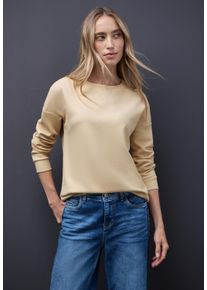 Sweater Street One, Damen, Gr. 34, sanded beige meliert, Sweatware, Obermaterial: 72% Polyester, 22% Viskose, 6% Elasthan, unifarben, l&auml;ssig geschnitten h&uuml;ftbedeckend, Rundhals, Sweatshirts Sweater, Rundhals mit Ripp-Detail