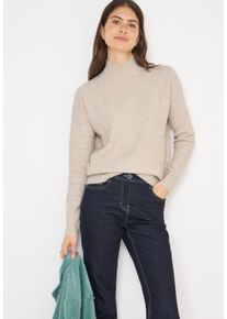 Stehkragenpullover Cecil, Damen, Gr. S (38), alabaster beige melange, Strick, Obermaterial: 37% Baumwolle, 34% Polyacryl, 26% Polyester, 3% Elasthan, unifarben, normal h&uuml;ftbedeckend, Rundhals, B&uuml;ndchen, Pullover Stehkragenpullover, mit Stehkragen und Loch-Design