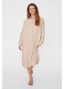 Blusenkleid Freequent "FQLAVA-SH-DR", Damen, Gr. XXL, N-Gr, sand melange, Web, Obermaterial: 55% Leinen, 45% Viskose, meliert, bequem wadenlang, Kleider Blusenkleid, bequeme Passform, mit Brusttasche