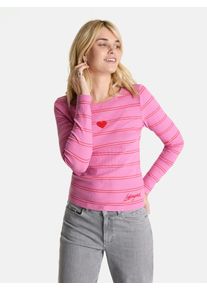 LIEBLINGSST&Uuml;CK Langarmshirt LIEBLINGSST&Uuml;CK "SinaL", Damen, Gr. 4XL, blush, Rippstrick, Obermaterial: 95% Baumwolle, 5% Elasthan, gemustert, gestreift, mehrfarbig, regular fit normal, Rundhals, abgesteppte Kante, Shirts Langarmshirt, mit Herzmotiv und Streifen