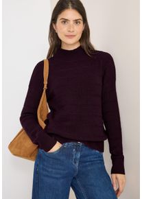 Stehkragenpullover Cecil, Damen, Gr. XS (36), eggplant rot, Strick, Obermaterial: 37% Baumwolle, 34% Polyacryl, 26% Polyester, 3% Elasthan, unifarben, normal h&uuml;ftbedeckend, Rundhals, B&uuml;ndchen, Pullover Stehkragenpullover, mit Stehkragen und Loch-Design