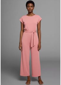 Jumpsuit Laura Scott, Damen, Gr. 48, N-Gr, schwarzrose, Single Jersey, Obermaterial: 50% Baumwolle, 50% Modal, unifarben, figurumspielend lang, tiefer Rundhals, angeschnitten, Overalls Jumpsuit, im Basic-Stil, mit Bindeg&uuml;rtel, Halbarm-Design
