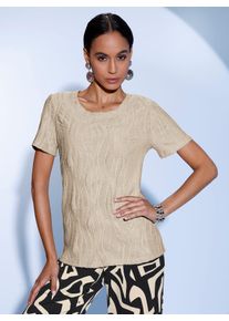 CR&Eacute;ATION L Kurzarmshirt CREATION L "Jacquard-Shirt", Damen, Gr. 52, sand, 95% Polyester, 5% Elasthan, unifarben, Shirts Kurzarmshirt
