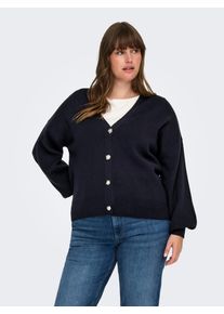 Strickjacke Only CARMAKOMA "CARIBI LS CARDIGAN KNT", Damen, Gr. XL, night sky, Strick, Obermaterial: 50% Viskose, 27% Nylon, 23% Polyester, unifarben, V-Ausschnitt, Rippb&uuml;ndchen, Strickjacken Strickjacke