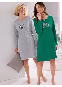 Nachthemd Comtessa "Nachthemden", Damen, Gr. 52/54, Normalgr&ouml;&szlig;en, gr&uuml;n, hellgrau, Hellgrau-Melange: 93% Baumwolle, 7% Polyesterrn% 2 Teile mit untersch. Material, 100% Baumwolle, bedruckt, gemustert, unifarben, Kleider Nachthemd