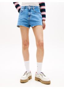 Jeansshorts Tommy Jeans "HOT PANT BJ4138", Damen, Gr. 25, N-Gr, denim medium, Denim/Jeans, Obermaterial: 99% Baumwolle, 1% Elasthan, regular fit kurz, Jeans Jeansshorts, mit hohem Bund, authentische Stone-Waschung